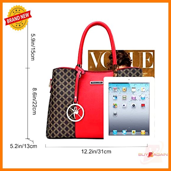 Large PU Leather Satchel Tote with 7 Pockets and Removable Shoulder Strap - Picture 5 of 7